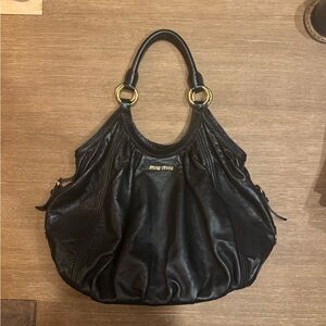 Miu Miu Black Leather Vitello Hobo Shoulder Bag